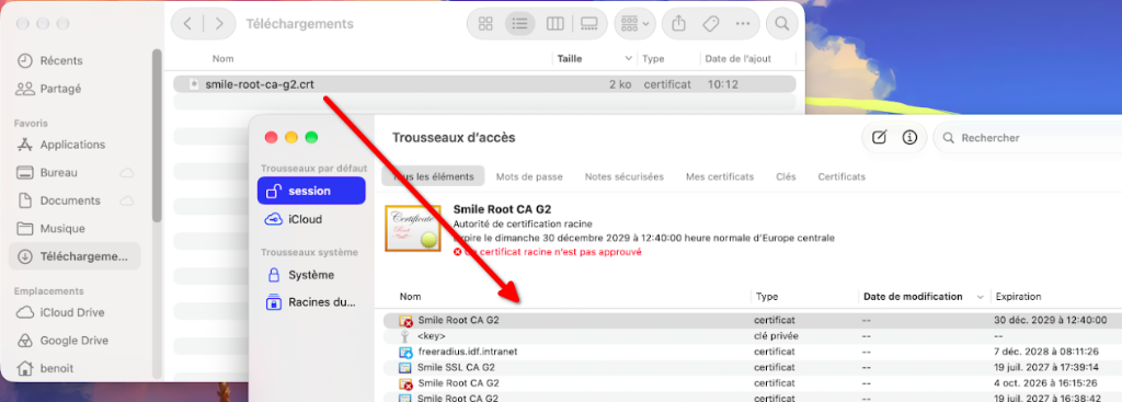 Drag and drop certificate into Keychain Access